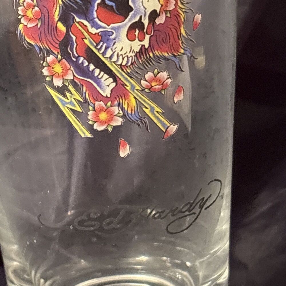 Ed Hardy  By Christian Audigier Skull/ Flowers And Fire Drinking‎ Glass Tall - Picture 3 of 5